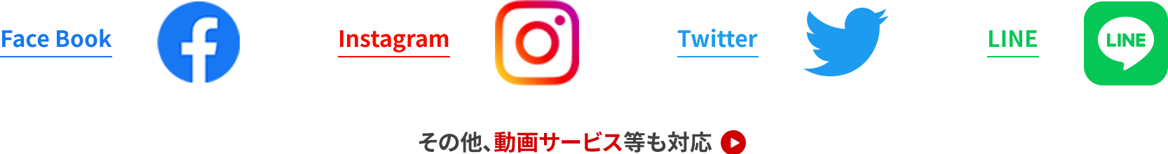 Facebook Instagram Twitter LINE その他動画サービス等にも対応